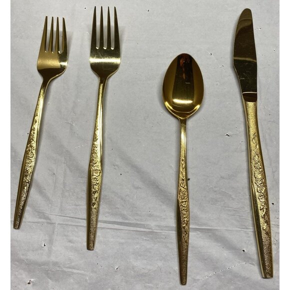 Gold Electroplate J H Carlyle Golden Bouquet 4 Piece Setting For 1 - Picture 1 of 9